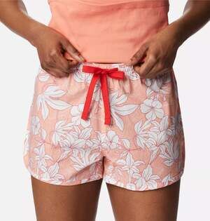COLUMBIA Cotton Poplin Sleep Shorts Coral Orange Floral Pajamas Womens Small